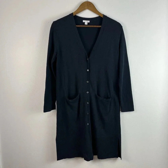 J. Jill V-neck Button Front Cardigan Duster Womens S Navy Blue Long‎ Sleeve - Picture 1 of 11